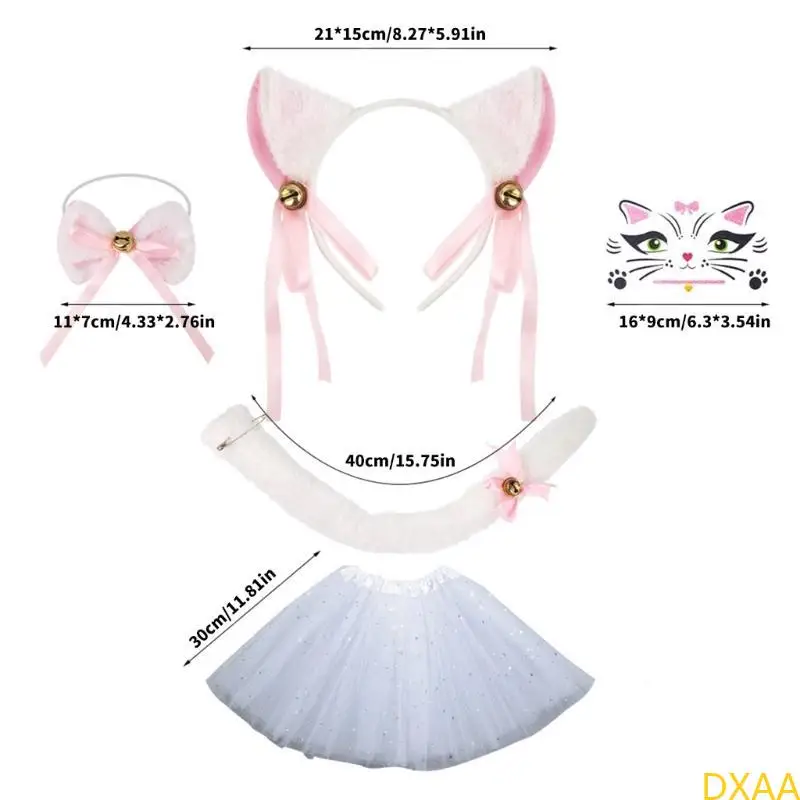 DXAA Kids Cats Kostüm Set Katzen Ohren Stirnbänder Schwanz Tutu Bowtie Halloween Party Requisiten