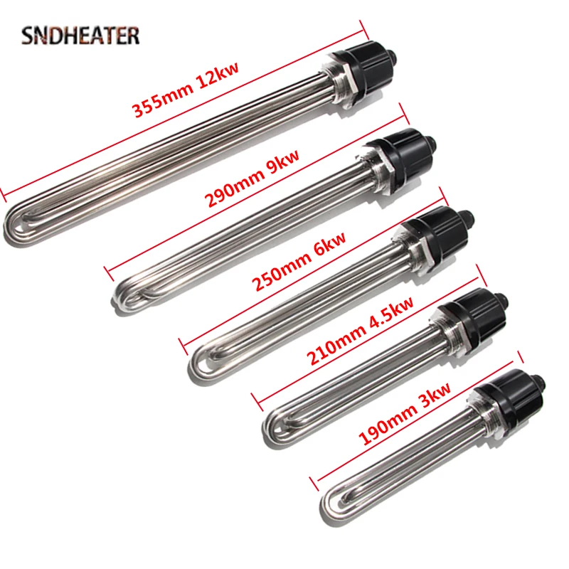 SNDHEATER DN32/40/50 Immersion Water Heater Element110V 220V 380V 3/4.5/6/9/12KW Stainless Steel Solar Heated Rod with Locknut