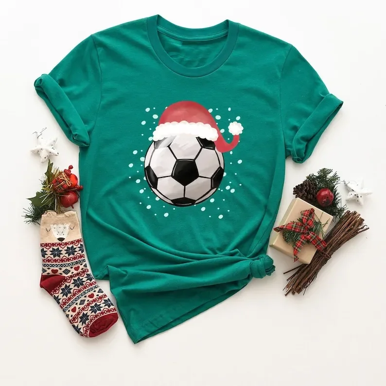 

Football Design Christmas Santa Claus and Reindeer – Goal Xmas Shirt -Christmas Lights Shirt -Boys Christmas Shirt