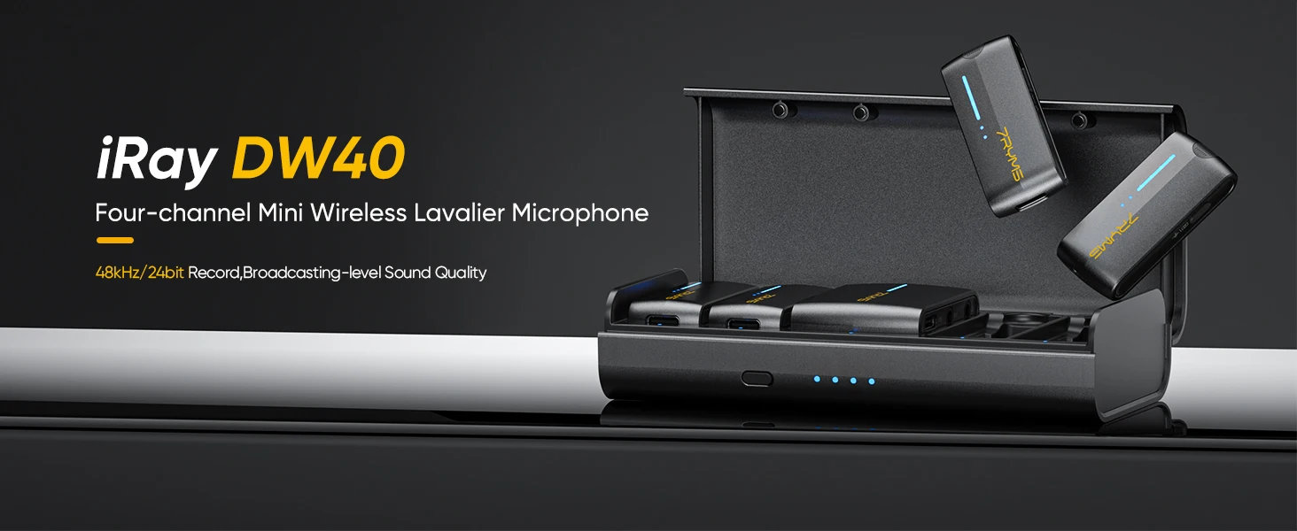 7RYMS iRay DW40 Microfone sem fio de lapela de quatro canais 4