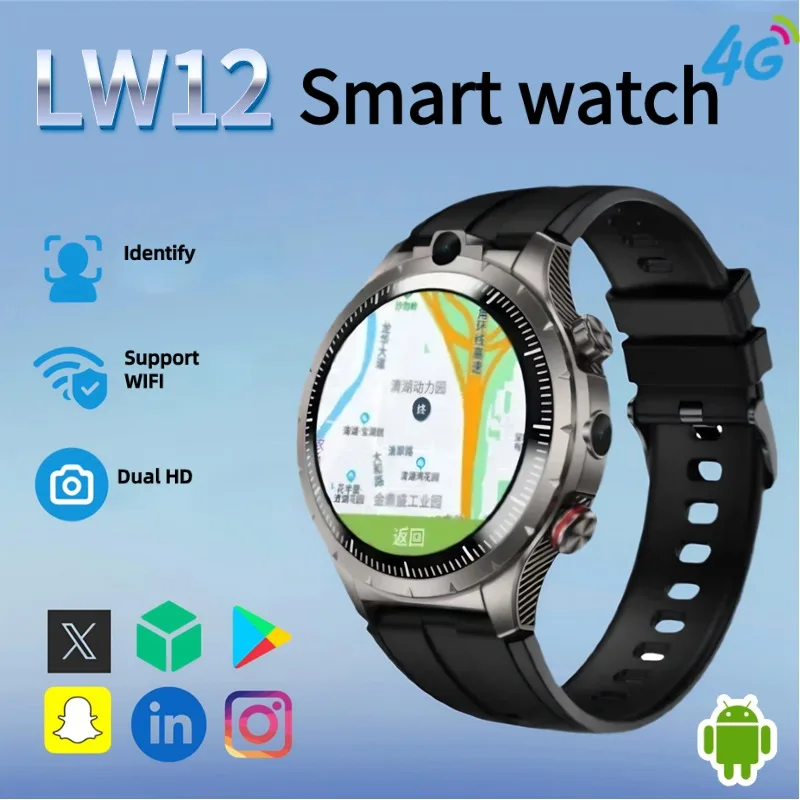 LW12 4G LTE Smartwatch Doppia fotocamera Videochiamate Foto Posizionamento GPS Android 9 0 OS Impermeabile Fitness Tracker Frequenza cardiaca