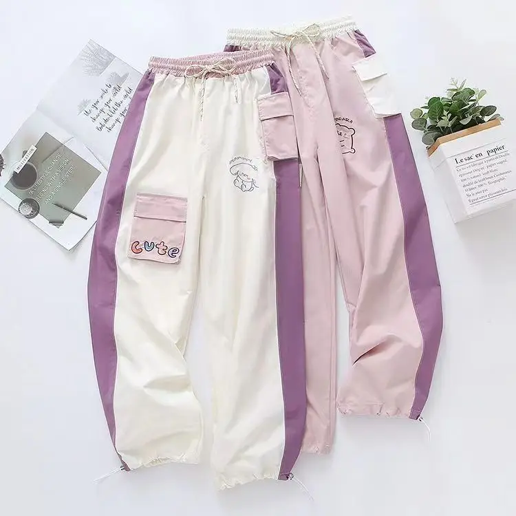 S-XL 여름 새 토끼 카와이 Y2K 바지 한국 스타일 코튼 롱 바지 여성 자수 하이 웨이스트 캐주얼 걸스 핑크 레깅스