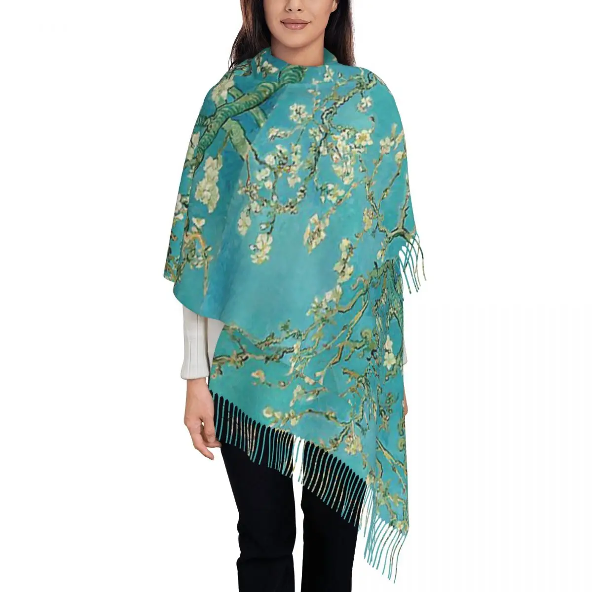 Almond Blossom - Vincent Van Gogh Scarf Tassel Scarves Women Soft Warm Shawls and Wraps Large Fall Winter Shawl Wrap