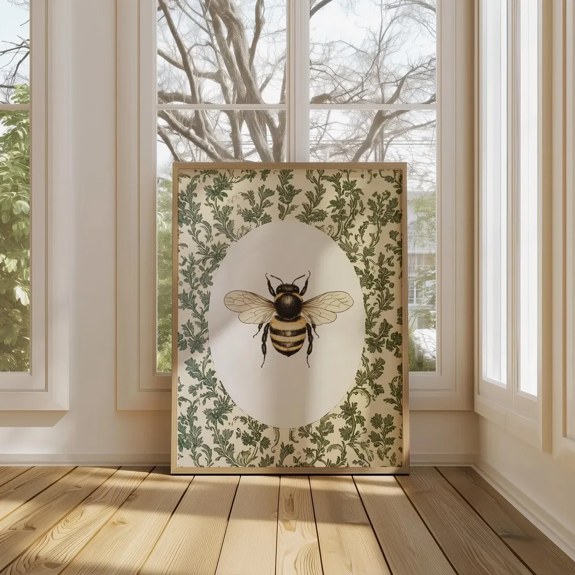1PC frameless decorative art print,Vintage Bee Wall Art, Cottagecore Floral, Botanical Insect Decor, PRINTED AND SHIPPED, Bumble