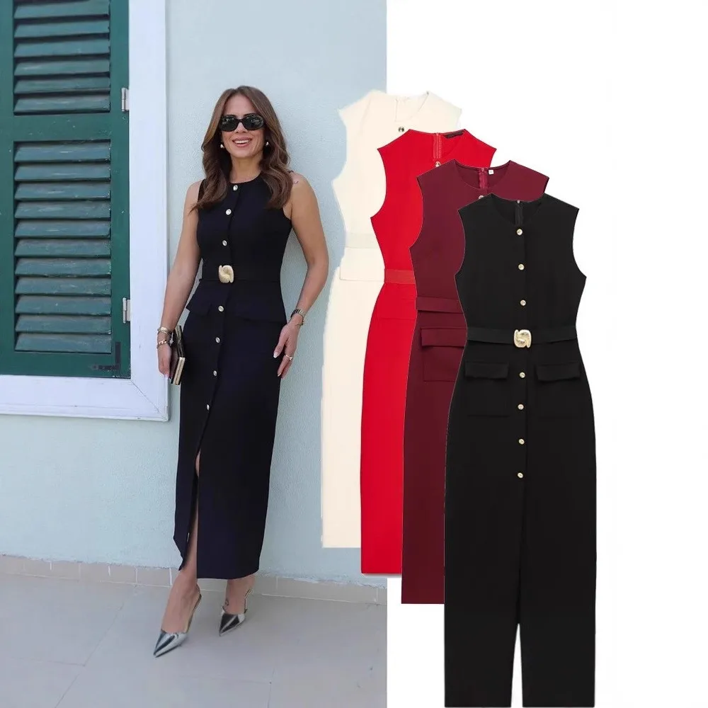 

2026 Elegant Dresses For Woman Party Wedding Vestidos Dress For Ladies Temperament Office Commuting Slim Sleeveless Metal Sheet