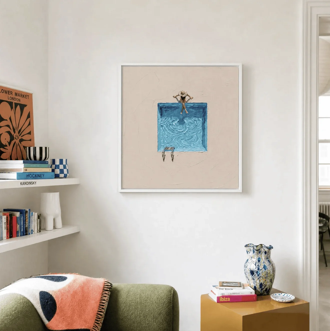 Thick Texture Swimming Pool Woman Canvas Wall Art, Minimal Summer Figure Canvas Prints, Impasto Art for Living Room Bath Decor - view 2