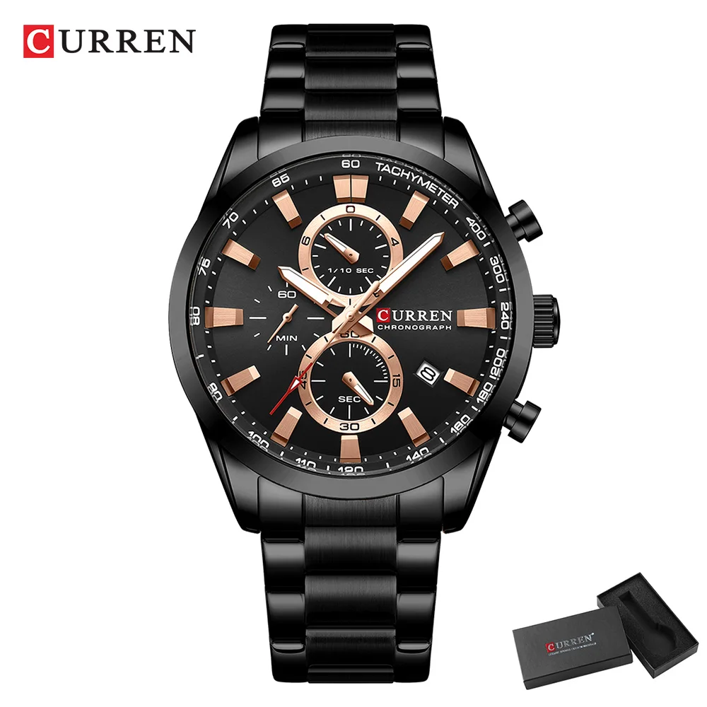 CURREN Neue Sport-Multifunktions-Edelstahlbanduhren Modemarke Quarz Herrenarmbanduhren mit Datum