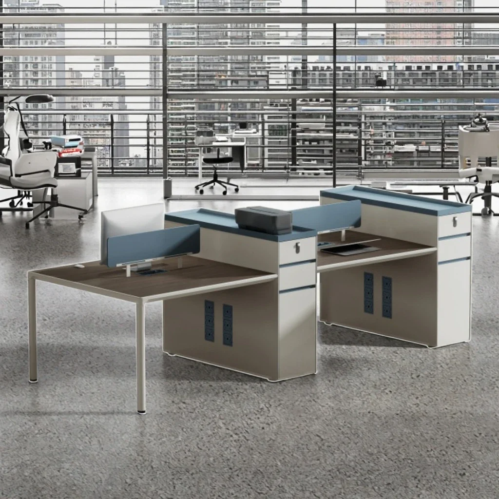 2026 Modern 4-Person Workstation Wooden Office Furniture Cabinet with Cubicle Partition and Table for Home or School Office Use