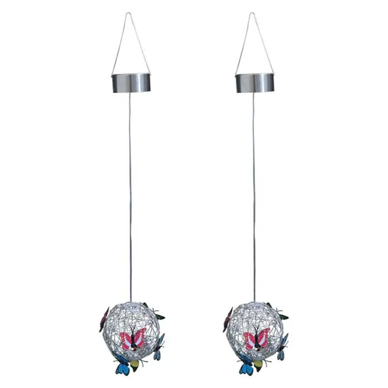 HLZS-2X Garden Hanging Round Ball Light With Butterfly With Weaving Lamp Solar Decorative Nightlight Outdoor Decorative A