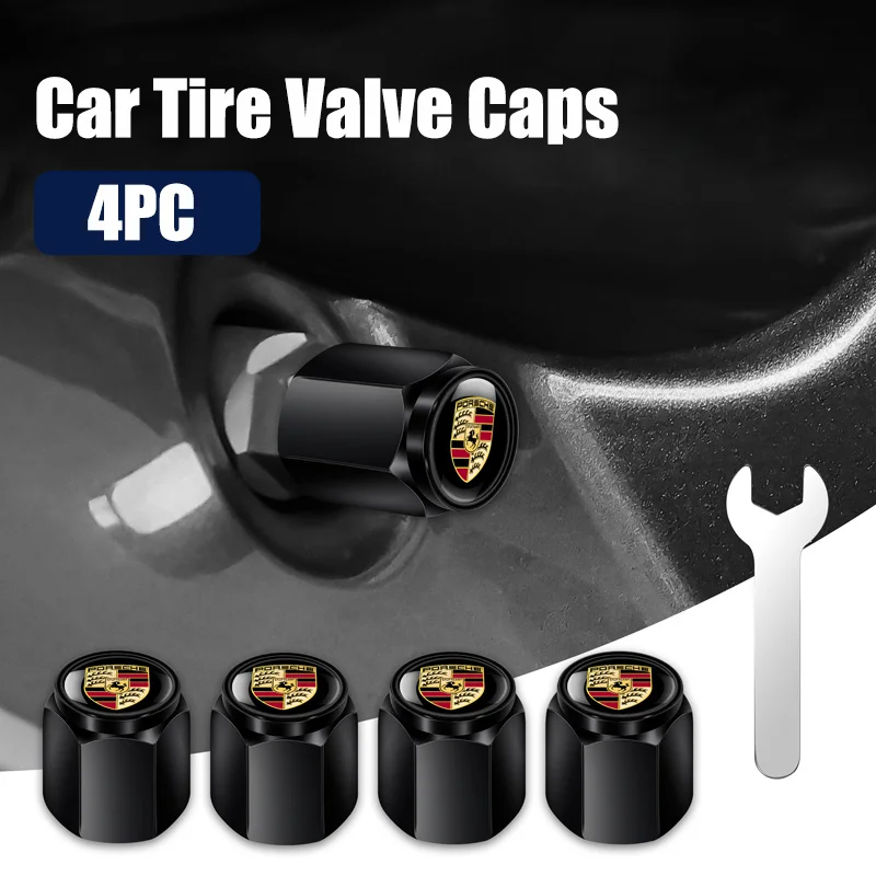 4pc/Set Metal Car Wheel Tire Valve Air Stem Cap For Porsche Macan 911 718 Taycan Panamera Cayenne Boxster Cayman Accessories