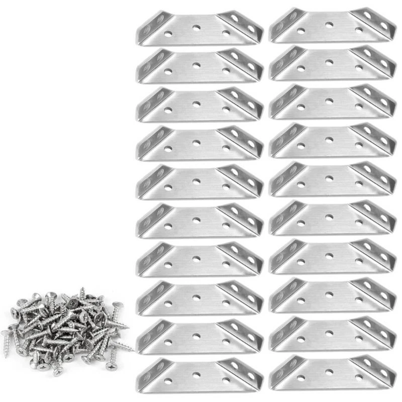 J2HB 20Pieces Triangular Corner Connectors Sturdy Trapezoidal Brackets With Screws for Secure Furniture Construction