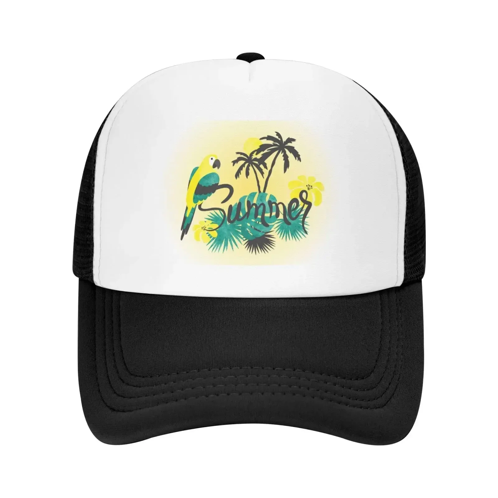 Mesh Dad Hat Adjustable Washed Summer Parrot Palm Trees Baseball Dad Cap Funny Distressed Ball Trucker Cap for Women Men Unisex