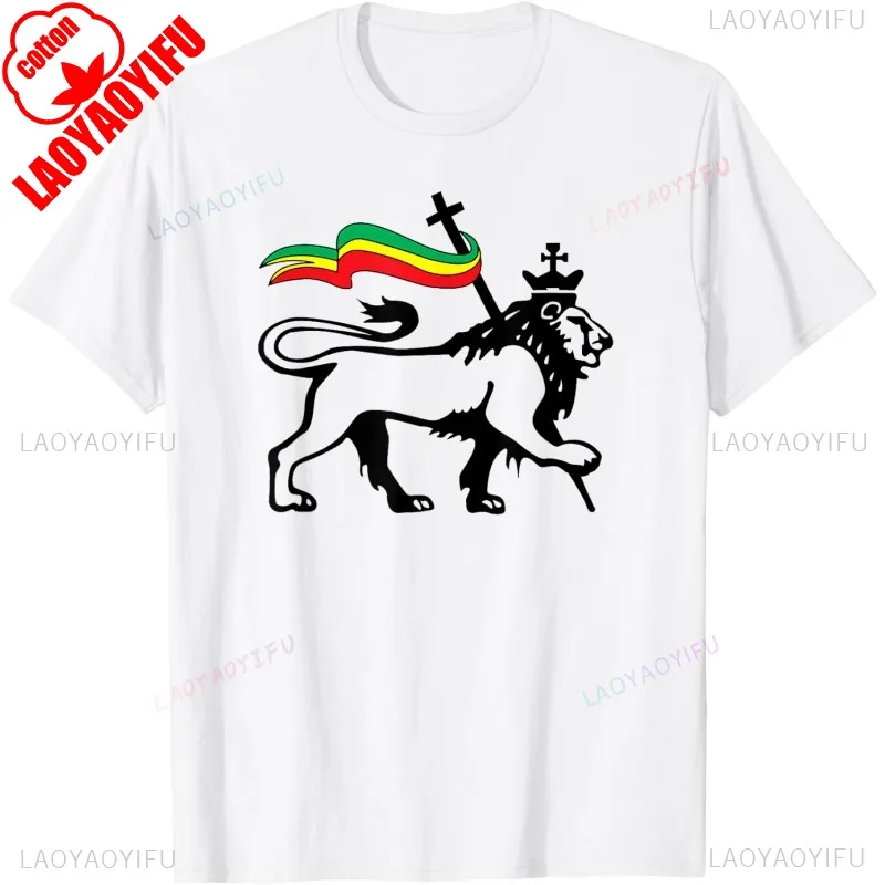 Hot Sale Vintage Rasta Lion of Judah Flag Graphic Rastafarian Reggae Lion and Christian T-Shirt Harajuku Hip Hop Casual Man Tees