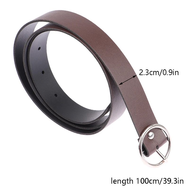 1Pc 100CM Leather Belt Fashion Waist Belts Metal Circle Buckle Waistband Pants Decorative Belt Women Clothing Accesories