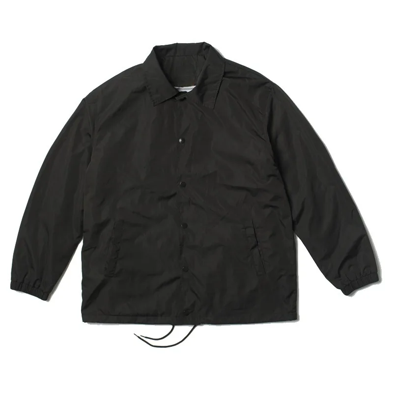Hip Hop Streetwear Plain Black Coach Jacket Vintage Waterproof Lightweight Windbreaker for Men