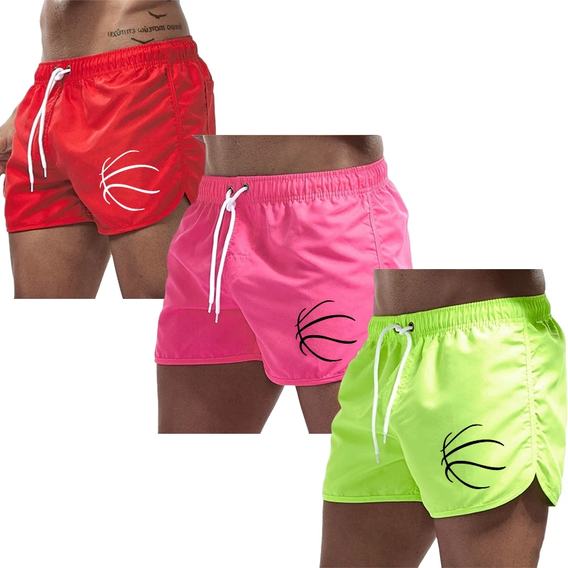 3 Pcs Men's Beach Shorts Printing Summer Hot Sales Beach Trunks Jogging Casual Pants Quick Drying Swimming Men Surf Shorts 2025