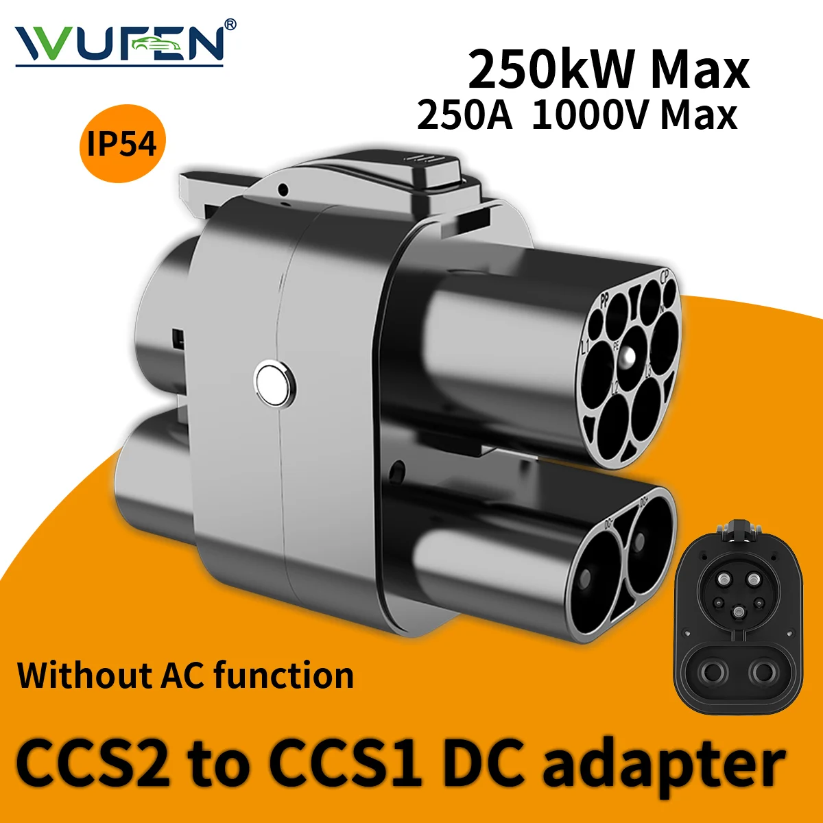 

Адаптер WUFEN CCS2 к CCS1 250 А 250 кВт от CCS Combo 2 кCCS Combo 1 Зарядное устройство для электромобиля постоянного тока Адаптер для быстрой зарядки постоянного тока
