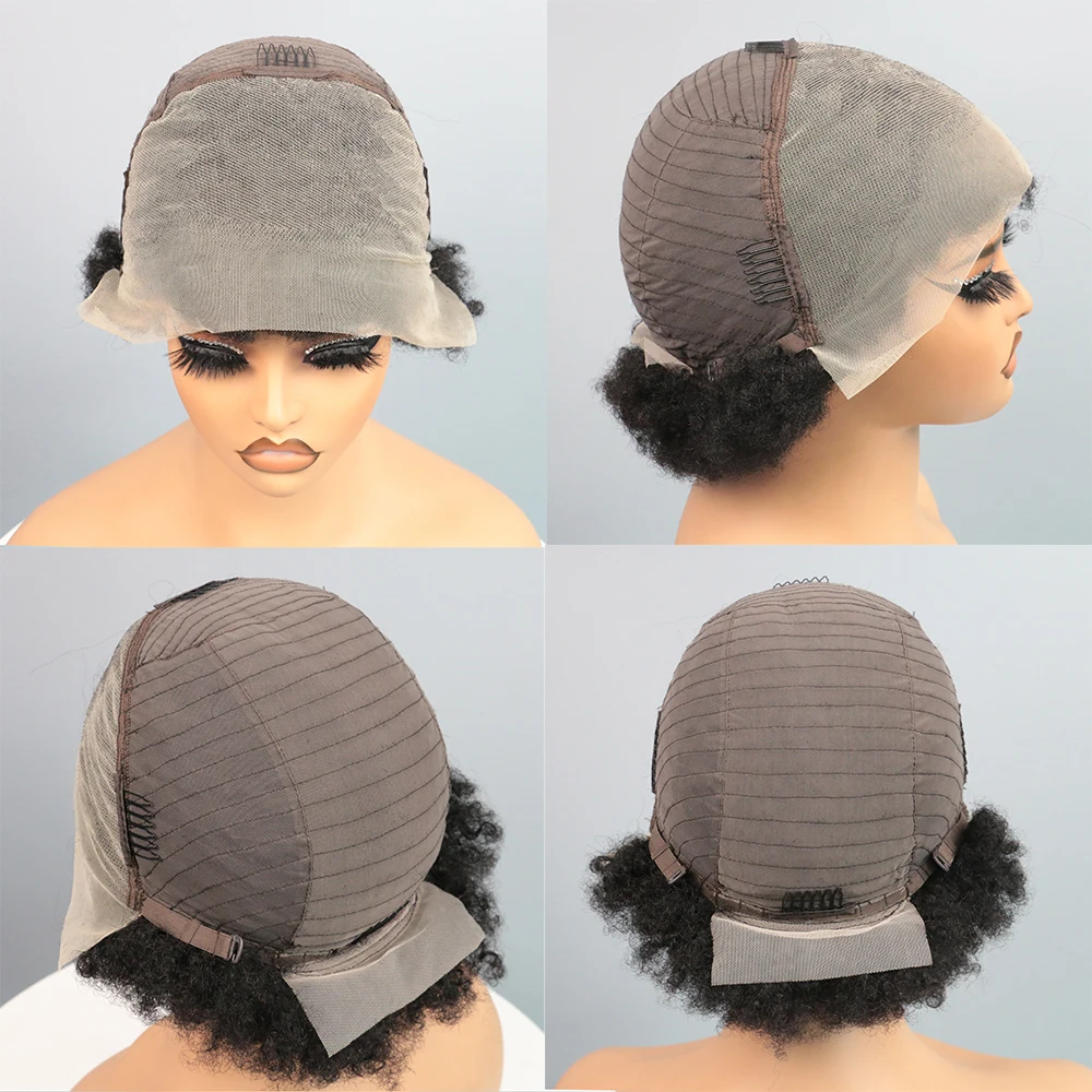 Women's Afro Kinky Curly Human Hair Short Pixie Cut Wig