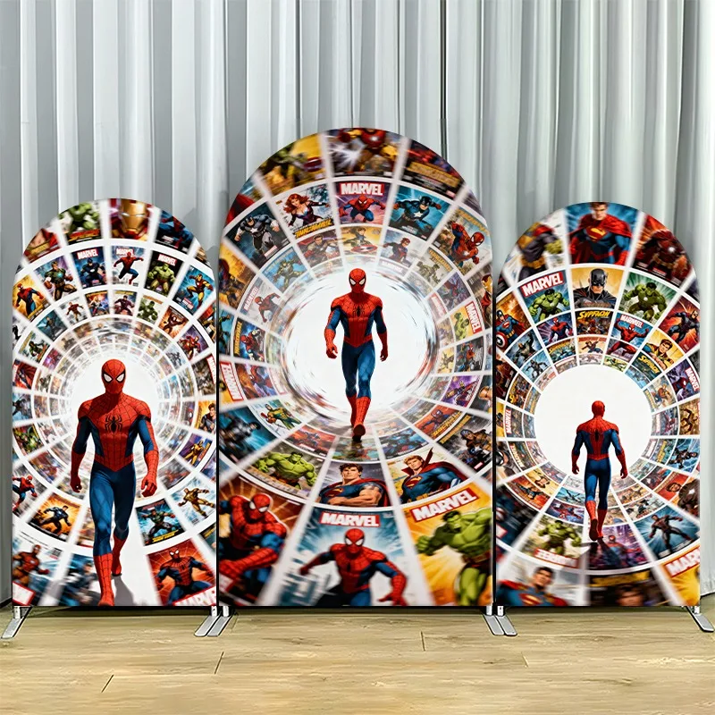 

Arch Backdrop Cover Single Side Spider Man Comic Spiral Marvel Superhero Party Decoration Photo Booth Background Props Event