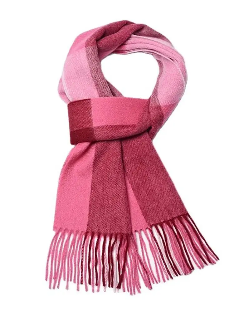 korean-style-autumn-winter-woolen-scarf-with-simple-tassel-fashionable-lattice-design-fashion-accessories-two-piece-set