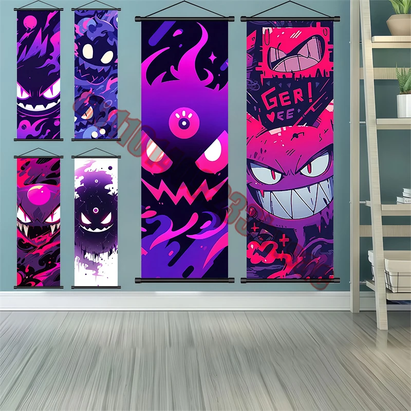 

Japanese Classic Anime Pokemon Gengar Cool Art Scroll Painting Suitable for Bedroom Cartoon Wall Decoration Children's Gifts