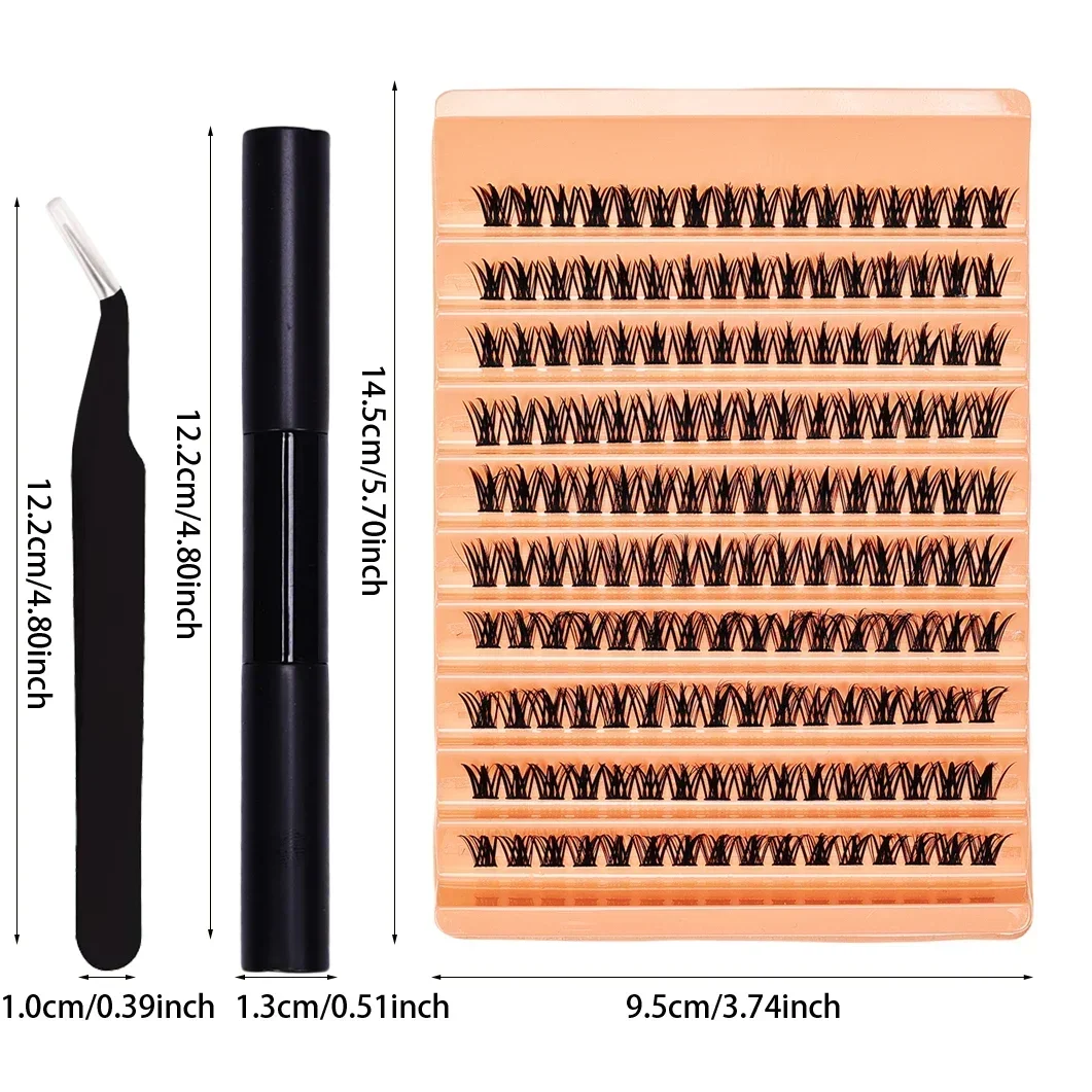 Eyelashes Extension Kit: 160pcs Clusters for DIY Lash Extensions; With Eyelash Adhesive and Sealant Eyelash Tweezers