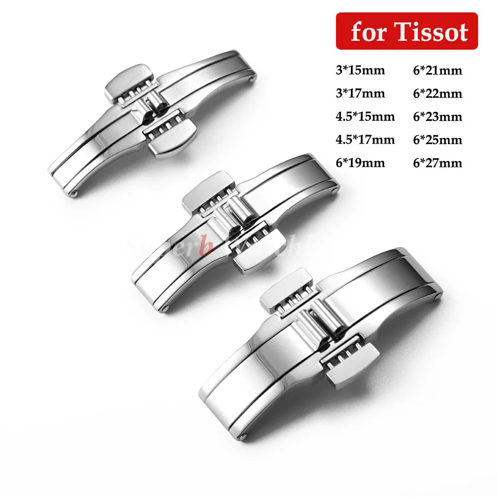 مشبك من الفولاذ المقاوم للصدأ مشبك من الفولاذ الصلب ساعة ضغط مزدوج مشبك فراشة لتيسو 1853 T035617 T035439 ملحقات الساعة