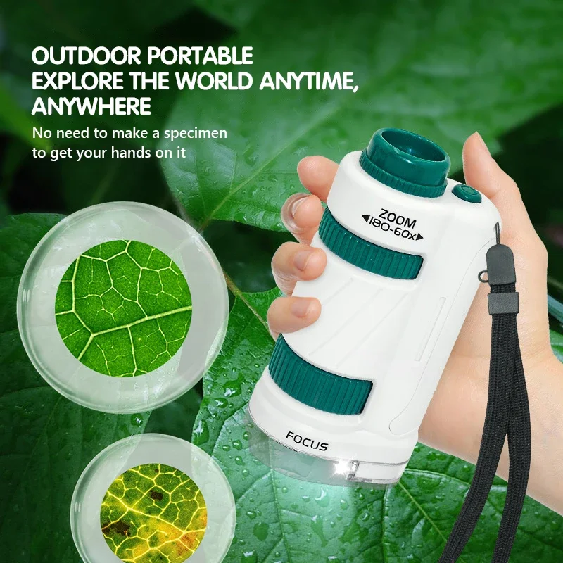 60X-180X Handheld Microscope Kit for Kids Portable Lab Microscopes Biological Science Children's Early Education Toy Xmas Gifts