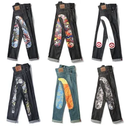 Harajuku Y2K casual pants embroidered print jeans straight wide leg high street hip-hop style men and women