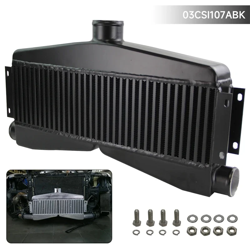 Black/Silver Universal Twin Turbo Intercooler Bar & Plate Custom (2 In / 1 Out) 400-800HP