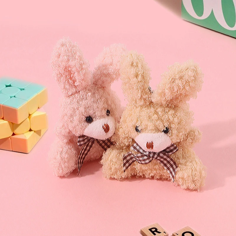 1PC Mini Bow Tie Rabbit Plush Keychain Cute Bunny Doll Bag Charm Cartoon Pendant Keyrings Gift For Girls DIY Decoration