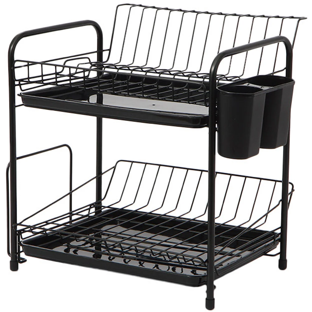 

Double Layer Dishes Rack Kitchen Utensils Storage ganizer Plates Kitchen Cutlery Drain Rack Holder Metal Black