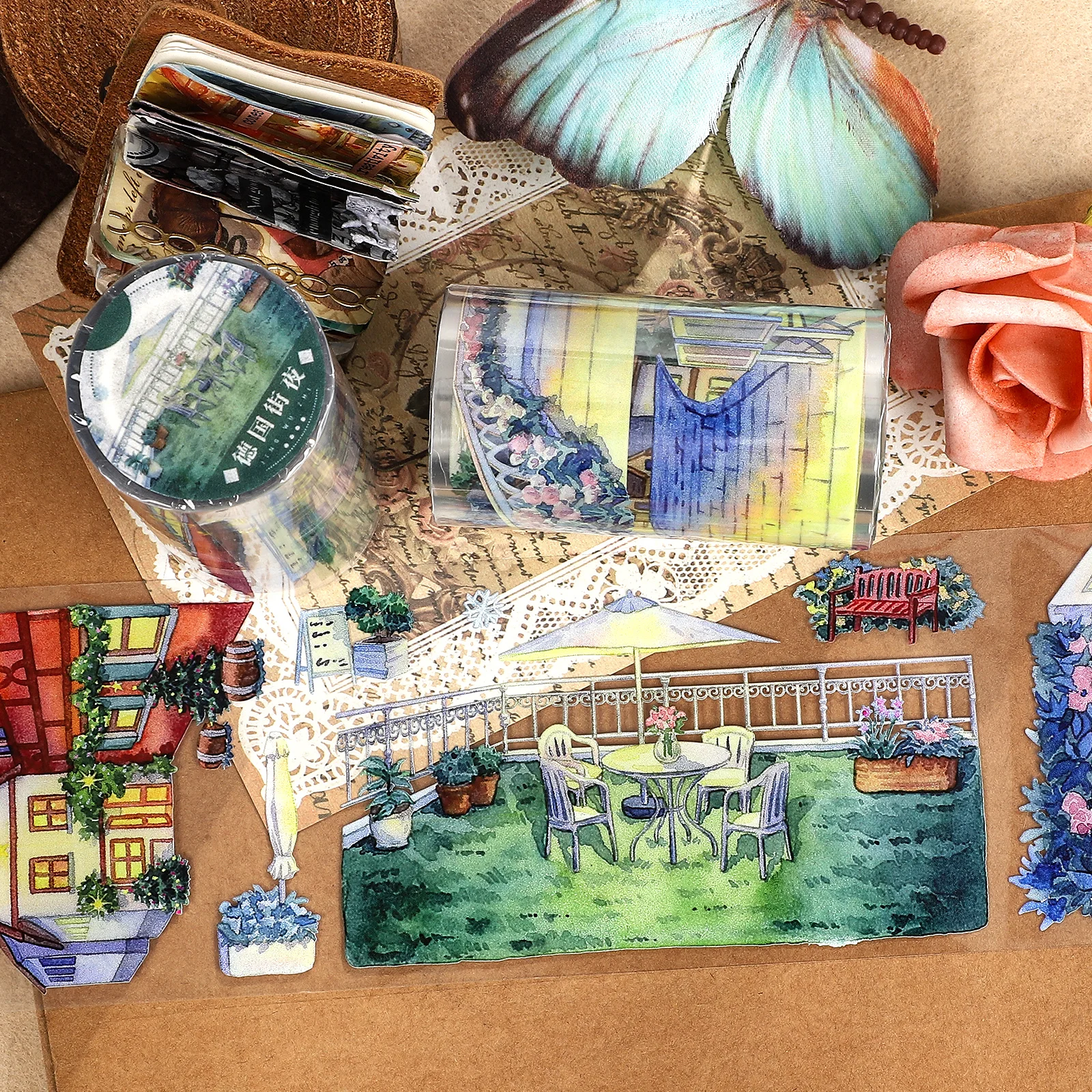 

70 мм * 5 м винтажный цветочный дом, уличный сад, пейзаж, ПЭТ-лента, креативный DIY материал для журнала, канцелярские принадлежности для коллажа