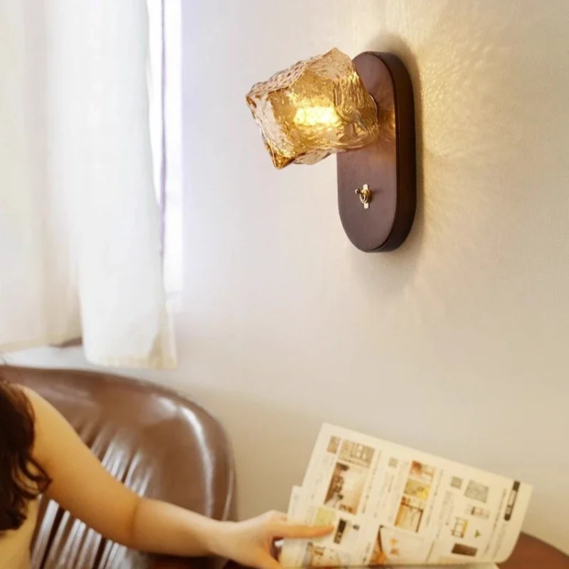 lampada da parete, retrò giapponese, semplice illuminazione da parete per sfondo soggiorno, camera da letto principale minimalista, luce ambientale sul comodino