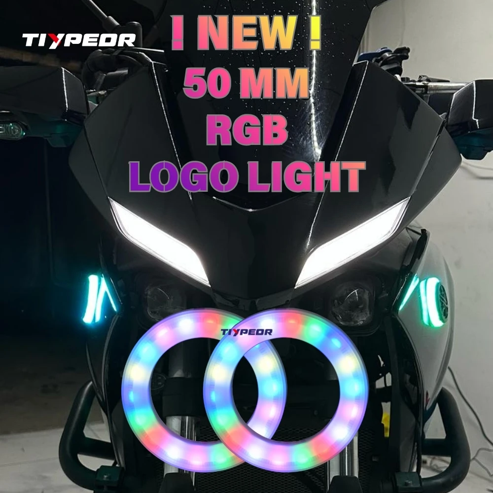 TIYPEOR NEW LED Angel Eyes 50mm RGB Control Light Circle With Cover Ring Light for BMW Logo Backlight Logo LED for YAMAHA