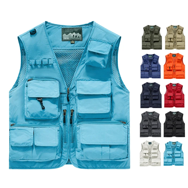 2026 Men's Multi-Pocket Outdoor Exercise Vest with V-Neck, Breathable Mesh for Fishing & Photography Lightweight Casual Workwear