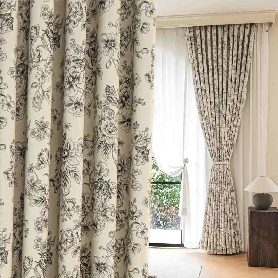 1pc Chinese Print Textured Thick Soft Curtain, Ink Fragrance Butterfly Pattern, Good Light Blocking and Insulation, Suitable for