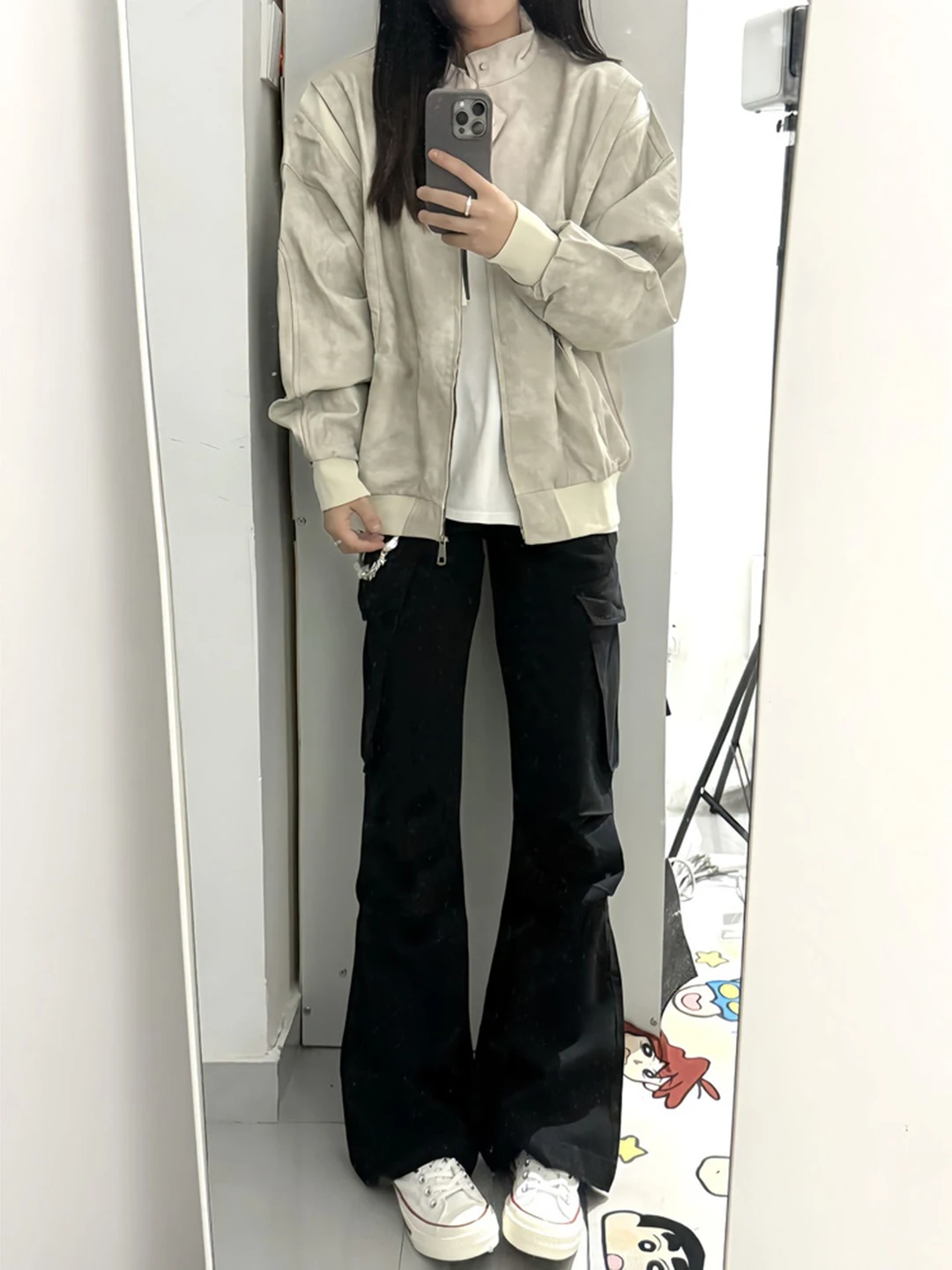 

Black Men's Autumn Winter Slim Fit Long Work Trousers Bell Bottoms Fleece Lined Cleanfit Knife Denim Pants Fashion Workwear
