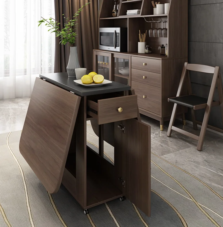 2026 New Style Extendable Wood Folding Dining Room Table Space Saving Furniture Smart Dining Table with 2 Hidden Foldable Seats