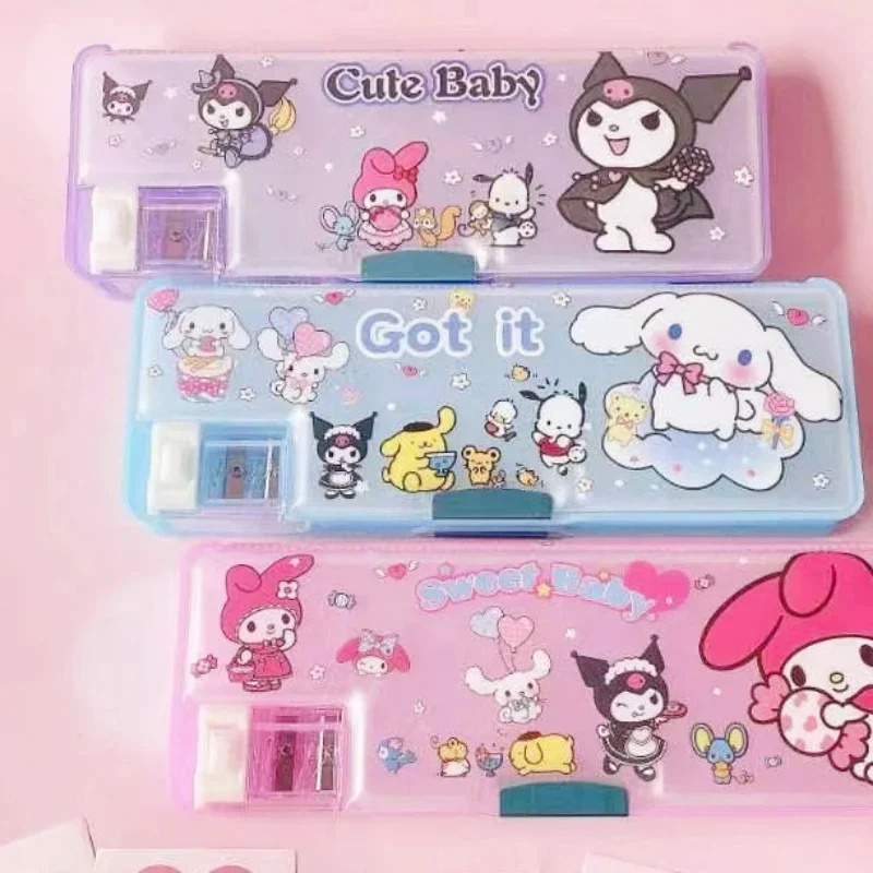 Sanrio Kawaii Cinnamoroll Stationery Box Kuromi My Melody Cartoon Cute Large Capacity Multi-functional Anime Pencil Case Gift