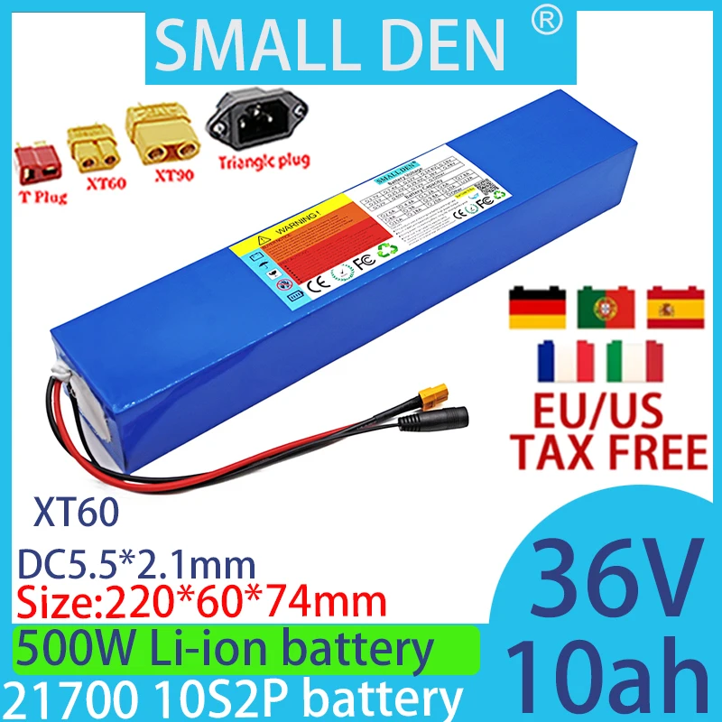 36V battery 10Ah 21700 lithium battery pack 10S2P 500W  10000mah same port electric vehicle power battery with BMS+2A charger