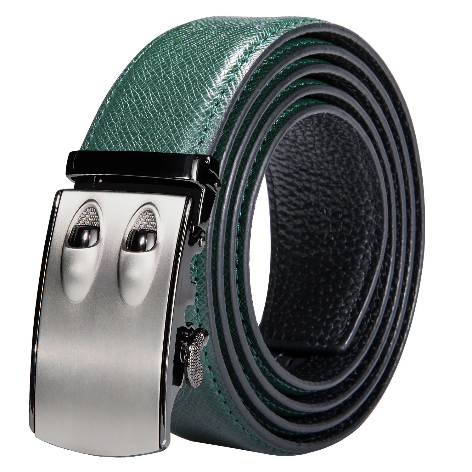 High Quality Green Faux Leather Belts For Men Metal Automatic Buckle Men's Belt Luxury Famous Brand Waist Strap DiBanGu