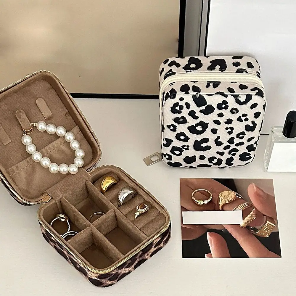 Leopard Print Jewelry Storage Box PU Leather Family Travel Accessories Ring Organizer Jewelry Bag Container Jewelry Case