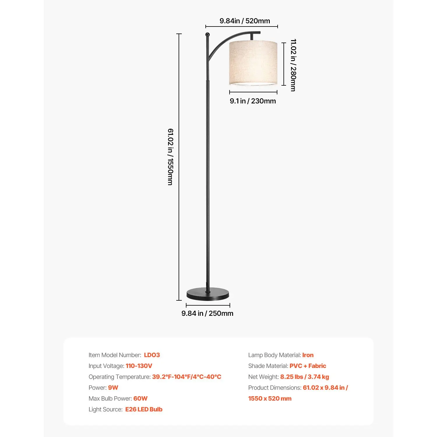 Dimmable Floor Lamp, Color Temperature & Brightness Adjustable, Modern Standing Lamp with Remote Control, Foot Switch Floor Lamp for Living Room, Bedroom, Office(LED Bulb, Lampshade Included)
