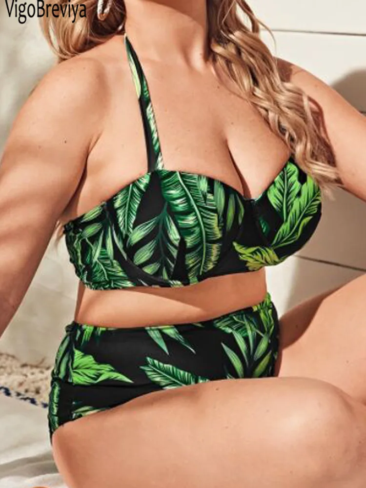 VigoBreviya 2024 Print Push Up 2 Piece Plus Size Bikini Set Women Push UP Curvy Swimsuit High Waist Lady Beach Big Bathing Suit