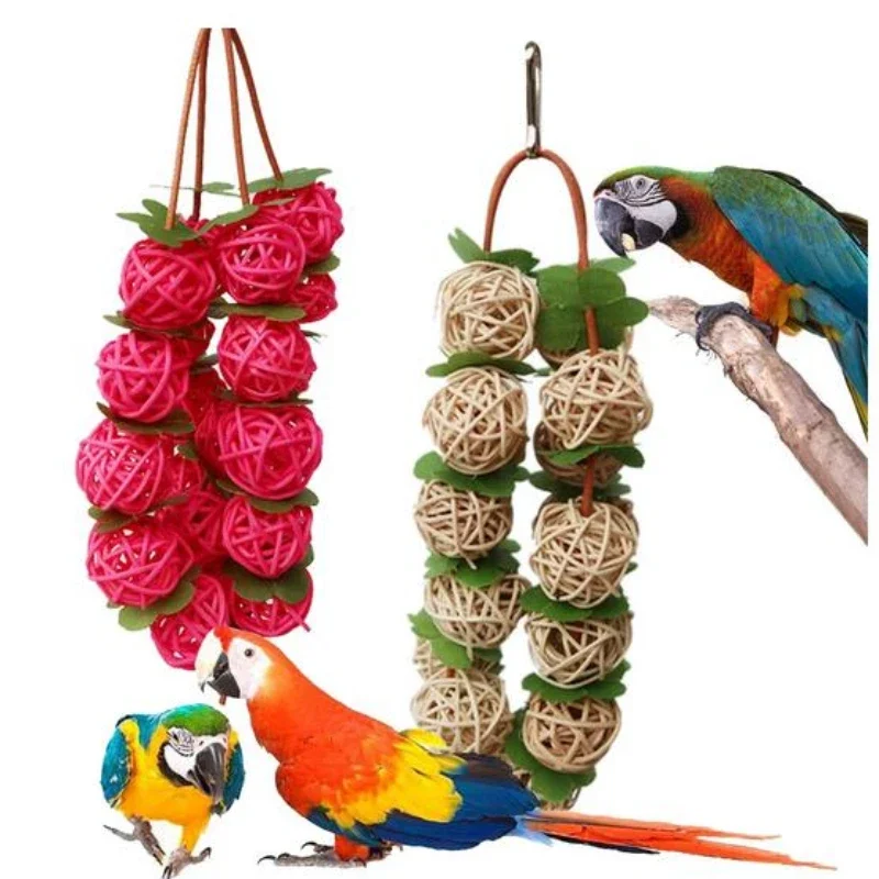 1Pcs Rattan Ball Funny Parrots Supplies Interactive Toys Bird Accessories Wooden Bite Toy Cockatiel Parrot Molars