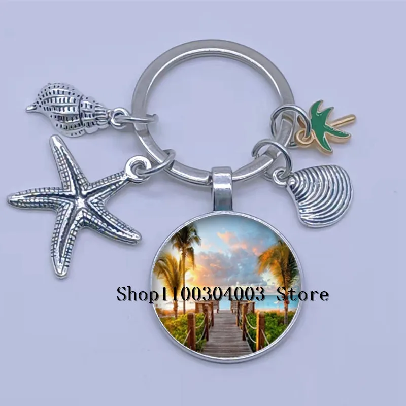 Brand New جميل جزر المالديف المشهد المفاتيح المحيط المشهد سلسلة مفاتيح سحرية شاطئ جوز الهند شجرة الاسترخاء هدية السفر مجوهرات #5