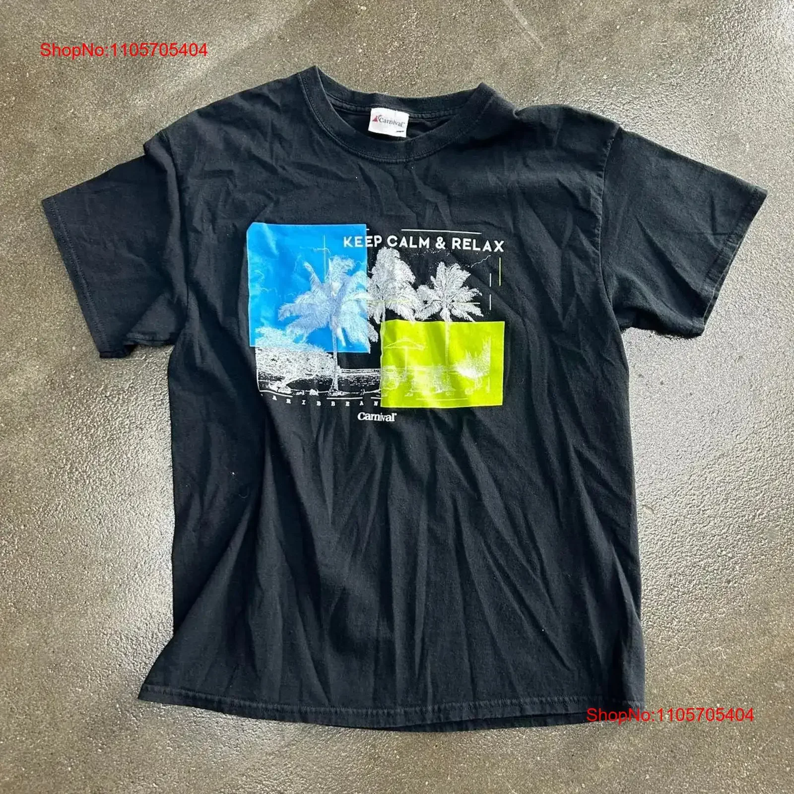 Vintage Black Carnival Cruise Line Keep Calm Relax Size Med T Shirt long or short sleeves vintage Washed graphic fashion