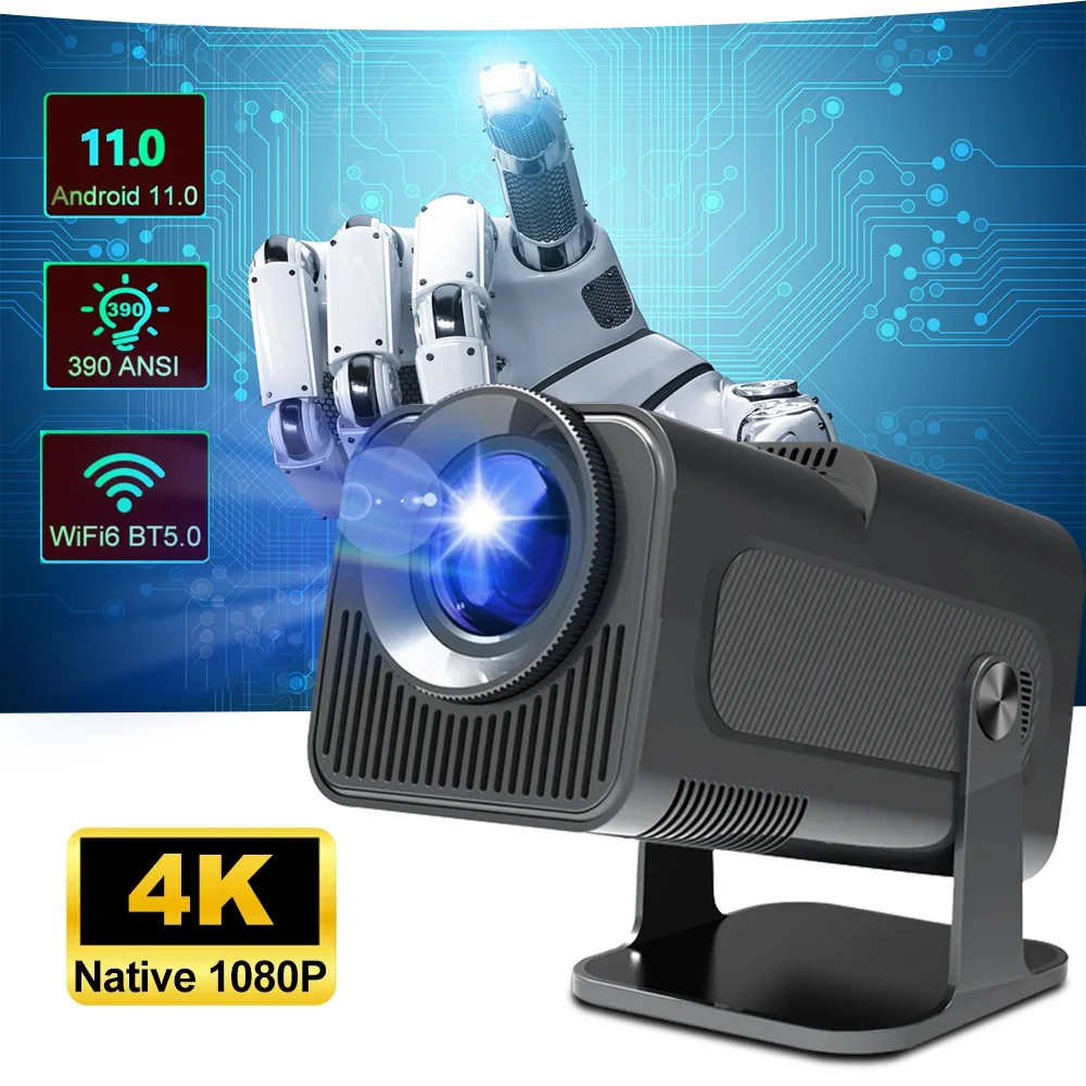 4K Native 1080P Android 11 Projector 390ANSI HY-320 Dual Wifi6 BT5.0 1920*1080P Home Cinema Office Smart Portable Projetor