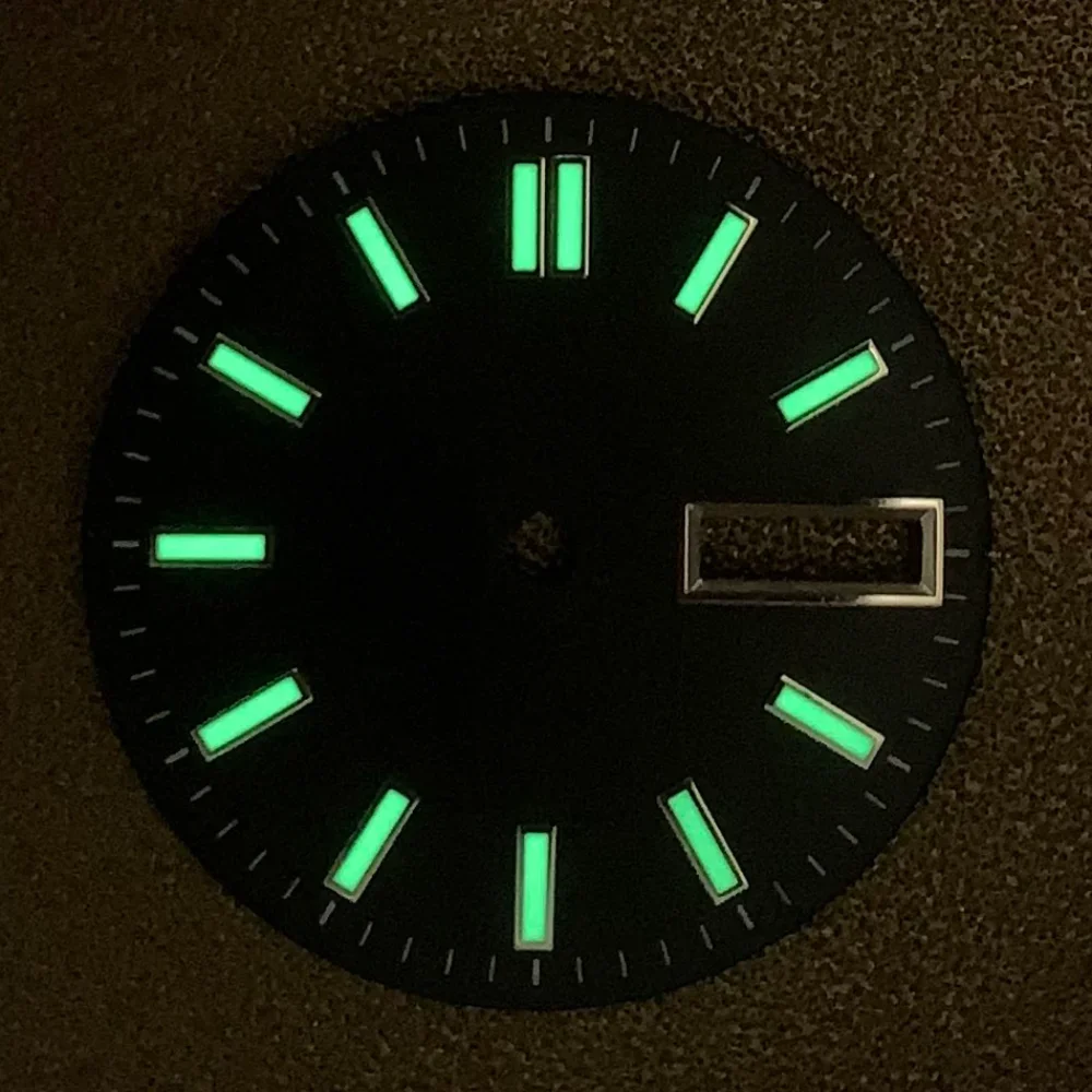 28.5mm Double Calendar Watch Dial Sunburst Watch Faces Green Luminous Watch Modification Accessories for NH36/4R/7S Movement